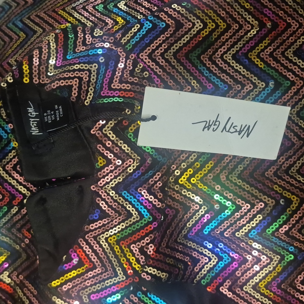 Nasty Gal | Sequin Halter Neck Mini Dress NWT Size 4 - Picture 5 of 7